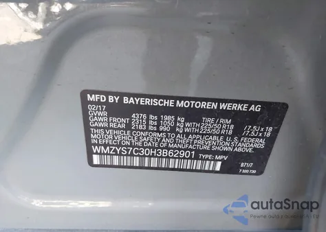 2017 Mini Countryman Cooper from USA, damaged, VIN WMZYS7C30H3B62901